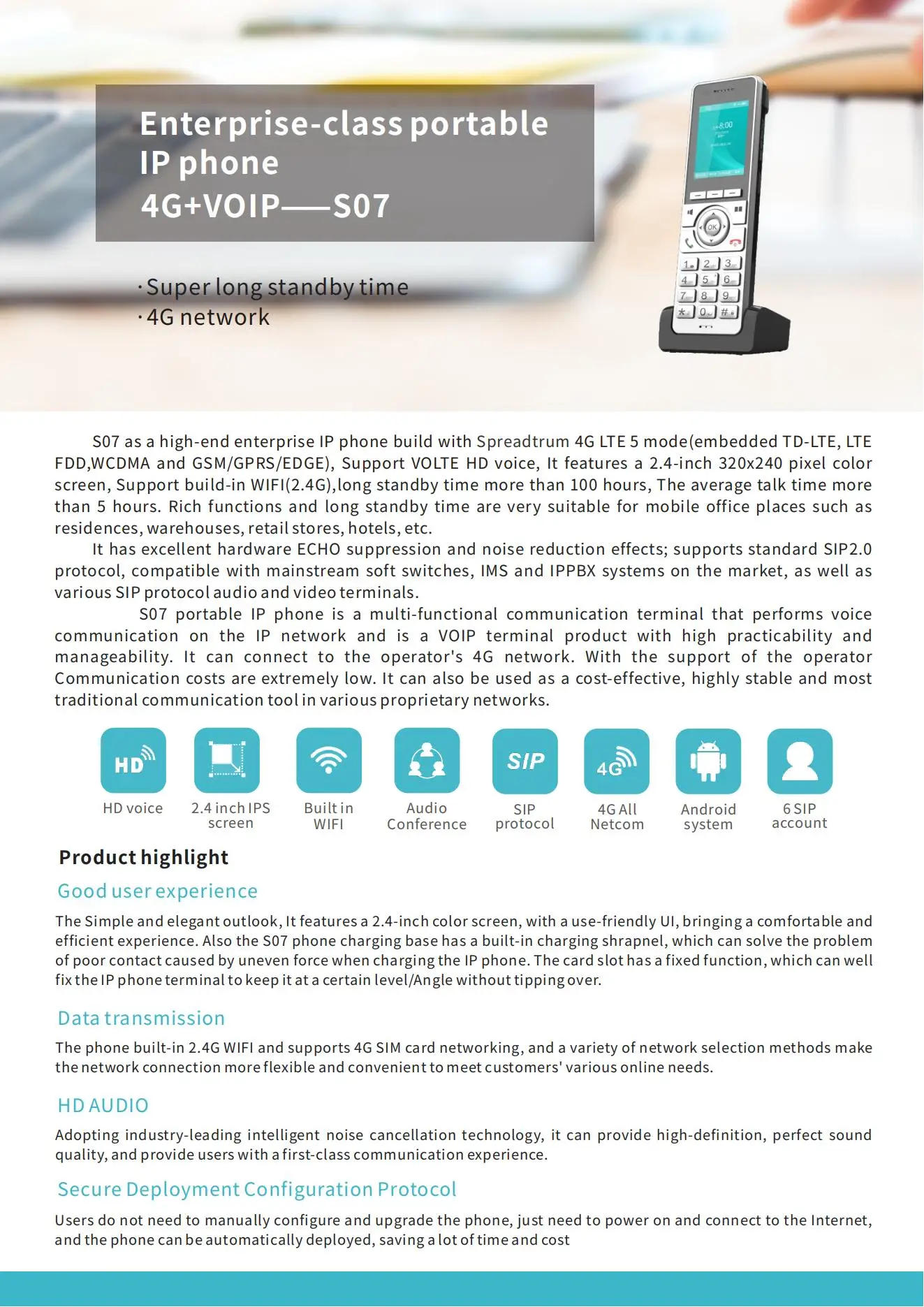 Description Picture 5 of item2G/3G/4G phone 2.4G WiFi SIP Phone VOIP Telephone Handheld phones for office/home/school/hotels