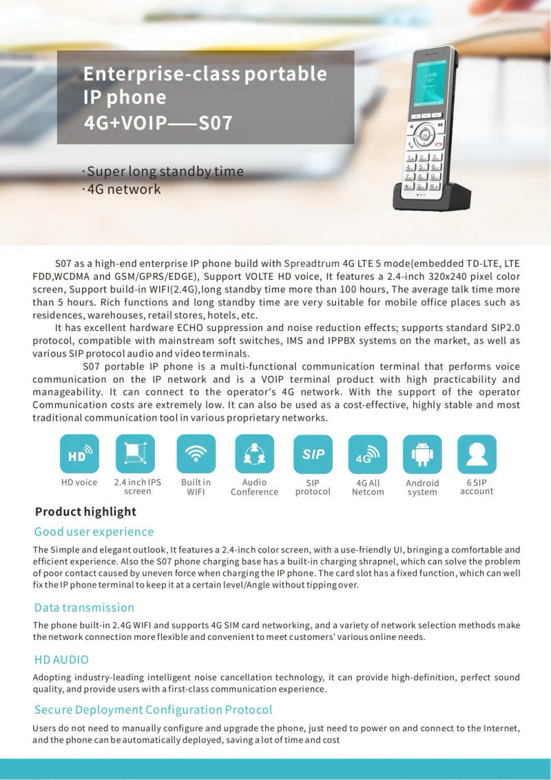 Description Picture 5 of item2G/3G/4G phone 2.4G WiFi SIP Phone VOIP Telephone Handheld phones for office/home/school/hotels