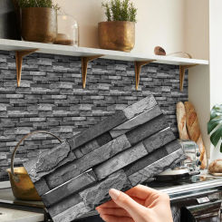 12pcs Dark color vintage granite 3D stereo effect pattern kitchen tile stickers peel and stick thickened frosted self-adhesive a