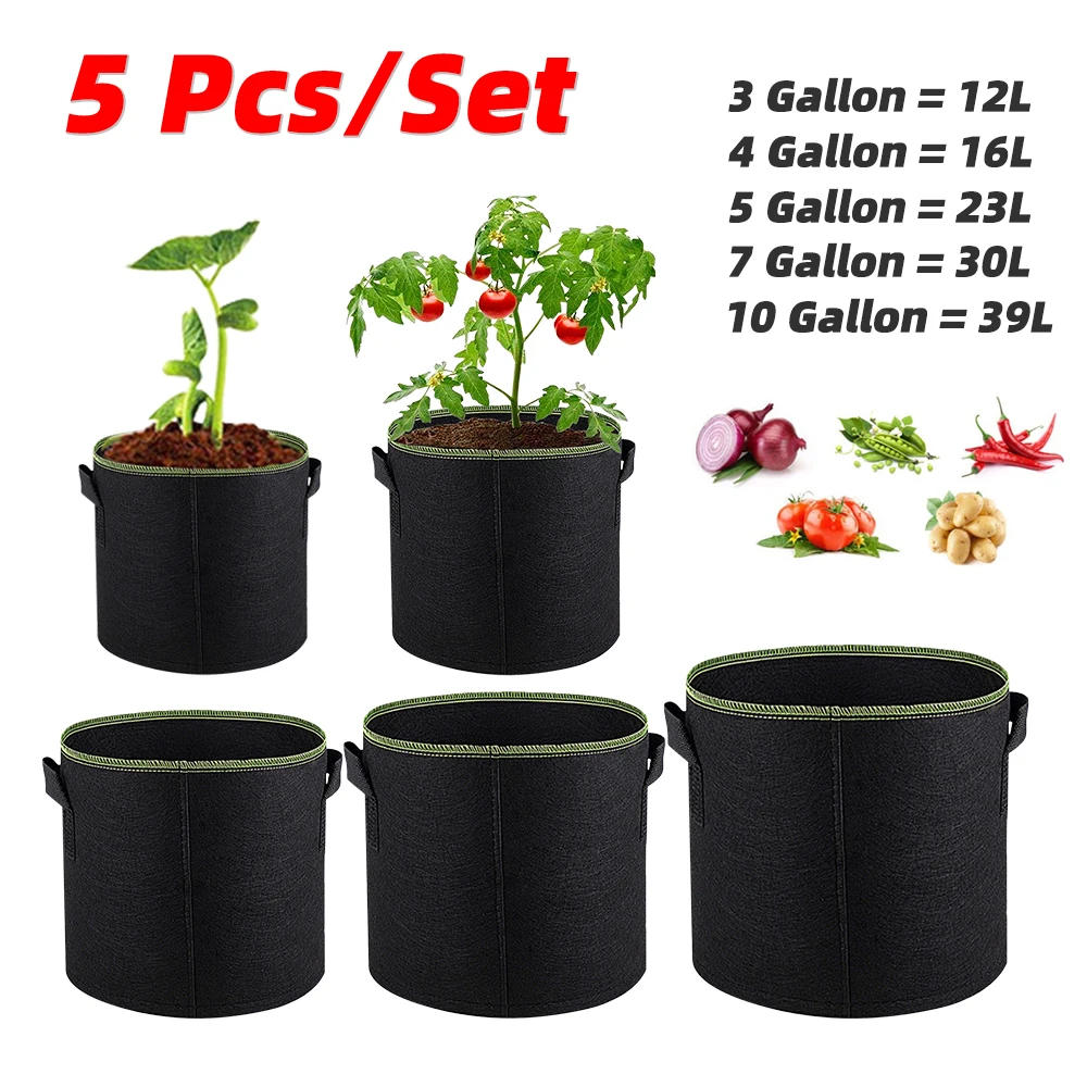 Description Picture 3 of item5Pcs 3/4/5/7/10 Gallon Felt Grow Bags Gardening Fabric Grow Pot Vegetable Strawberry Growing Planter Garden Potato Planting Pots