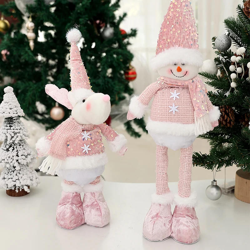 Description Picture 6 of item1pc Christmas pink doll, pink doll with sequined telescopic legs, family holiday decoration, table ornament, Christmas gift