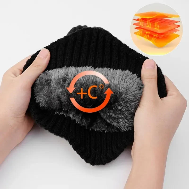 Description Picture 5 of itemOutdoor Men Winter Knitted Hat Plush Warmth Peaked Cap Earmuff Casual Fashion Faux Fur Lined Bomber Hats Cycling Ear Protection