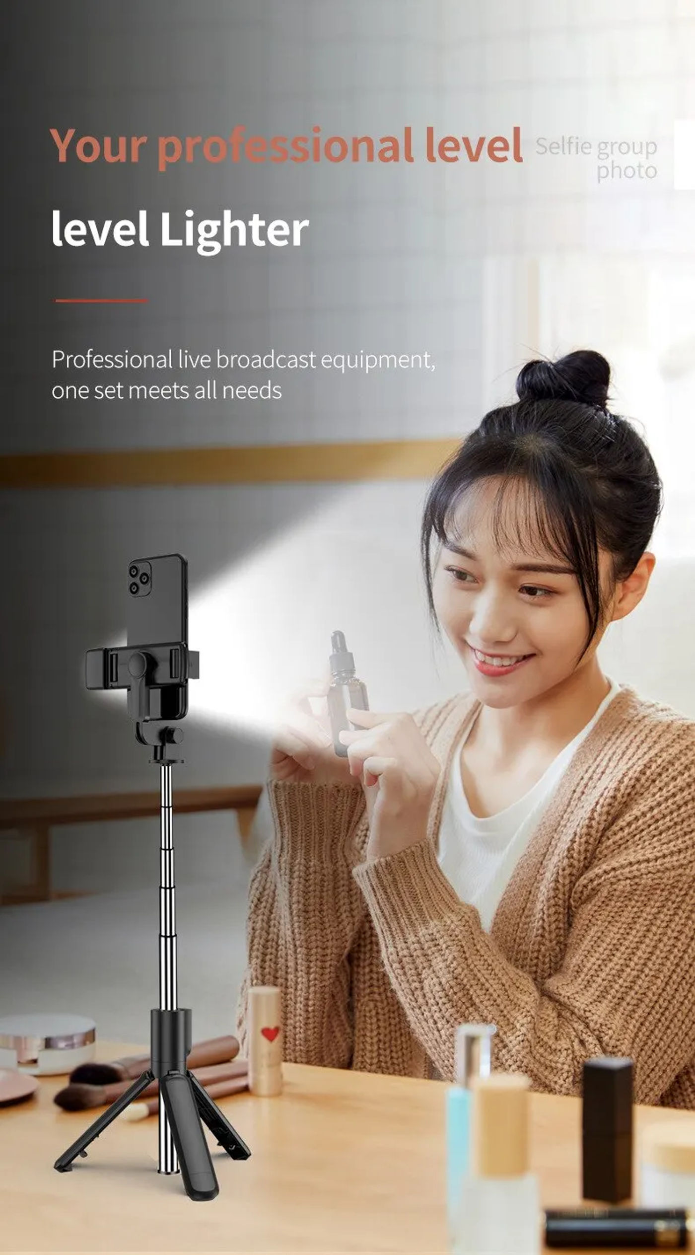 Description Picture 5 of itemPortable Bluetooth Selfie Stick Tripod Holder with Remote Shutter Fill Light Extendable Wireless Remote Retractable Phone Stand