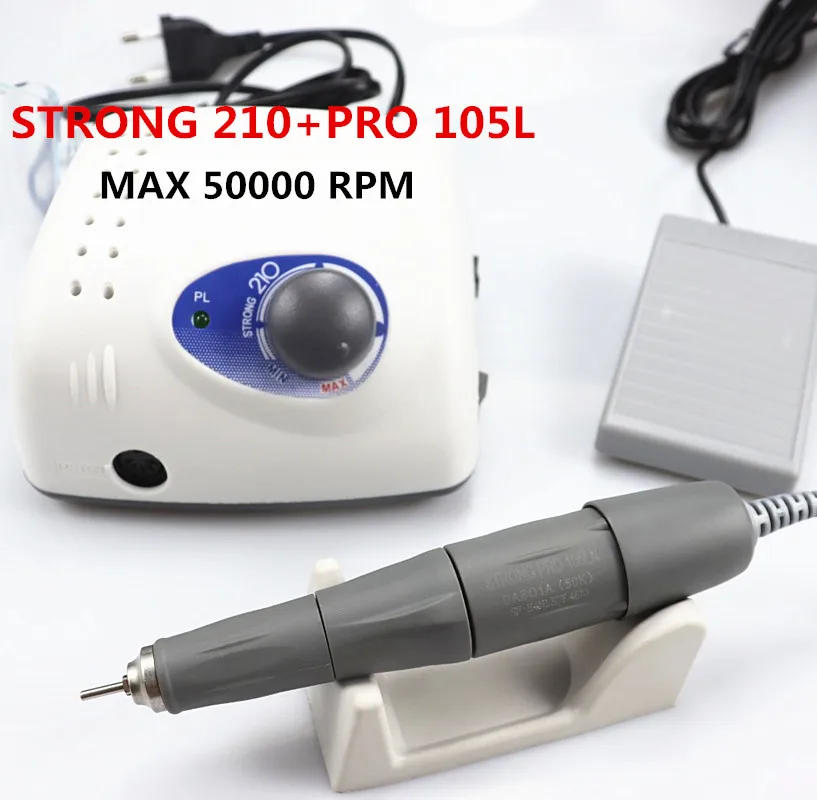 Description Picture 2 of item2021 New Arrival STRONG 210 PRO 105 105L Handpiece 65W 500000rpm Nail Drills Manicure Machine Pedicure Electric File Bits
