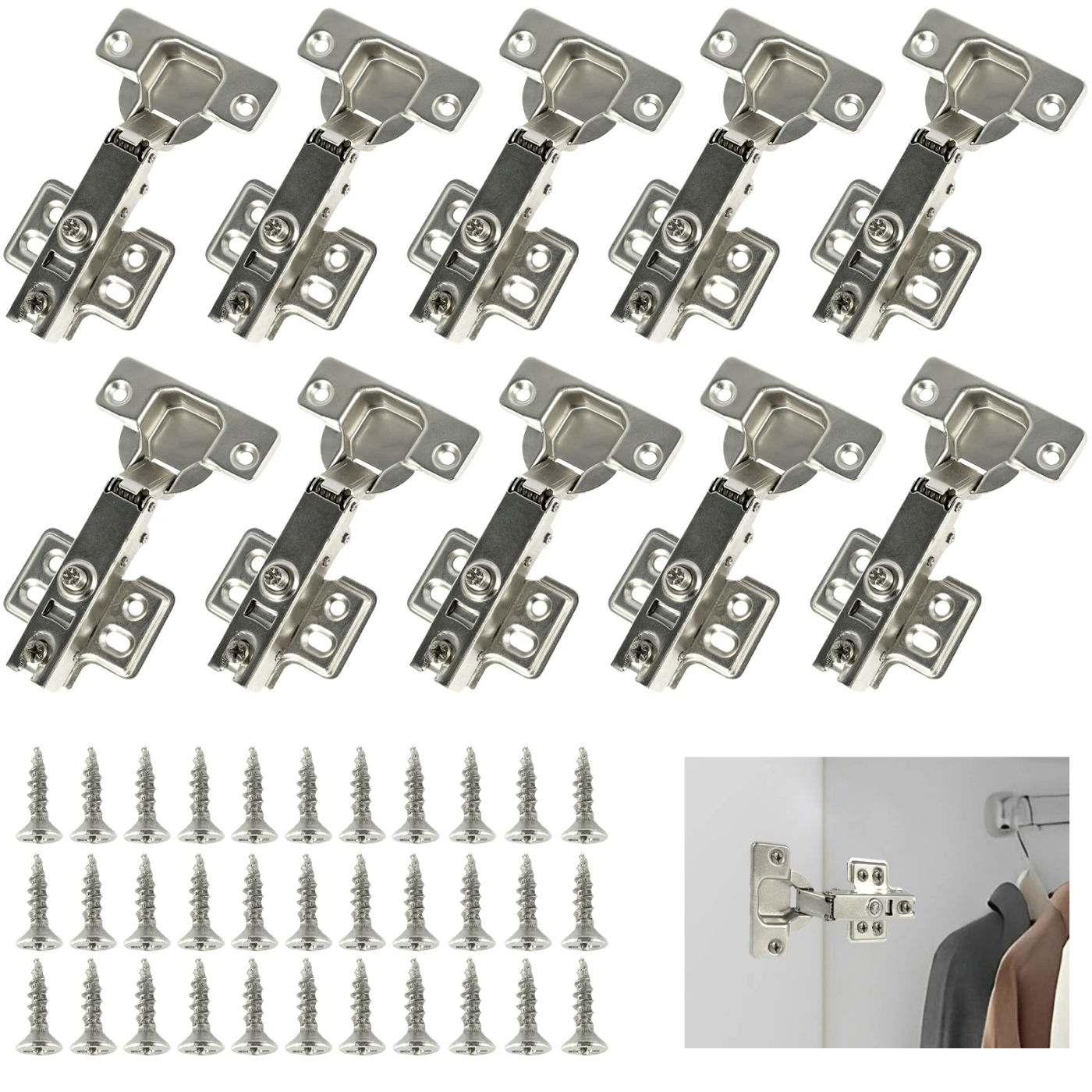 Description Picture 2 of item10Pcs Cupboard Hinges Full Overlay Mute Cabinet Door Hinges Set Cold Rolled Steel Soft Close Hinges 95°-105° Opening Angle