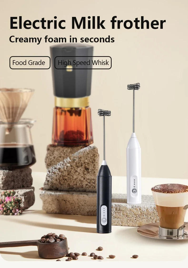 Description Picture 2 of itemWireless Electric Milk Frothers USB Recharge 3 Speeds Handheld Milk Foamer Mini Blender for Coffee Cappuccino Foam Maker Whisk
