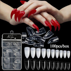 100Pcs Hawk Curved Nail Tips Full Cover Eagle Claw Curve False Nails Extension White/Clear Fake Nails for Manicure Art Salon