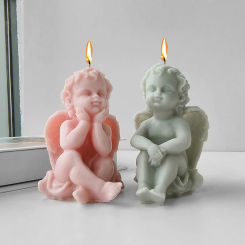 3D Large Angel Silicone Candle Mold Cute Wings Baby Sculpture Resin Art Plaster Making Tool DIY Soap Ice Cube Baking Mould Kit