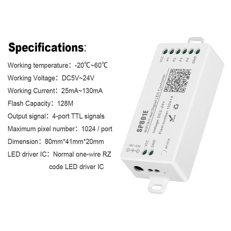 Description Picture 4 of itemSP801E Wifi Art-Net LED Controller LED Matrix Panel Module WS2812B WS2811 Light Strip Wireless Control DC5-24V