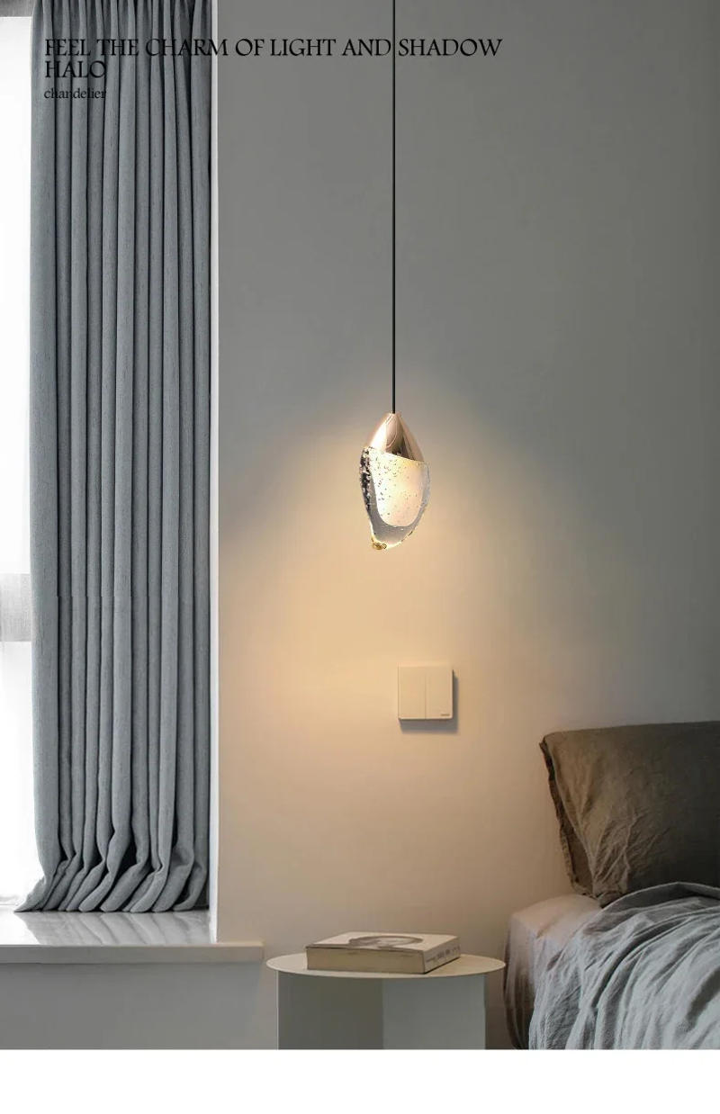 Description Picture 2 of itemModern single head bedside chandelier simple K9 crystal Nordic light luxury wind bedside small chandelier dining room bedroom