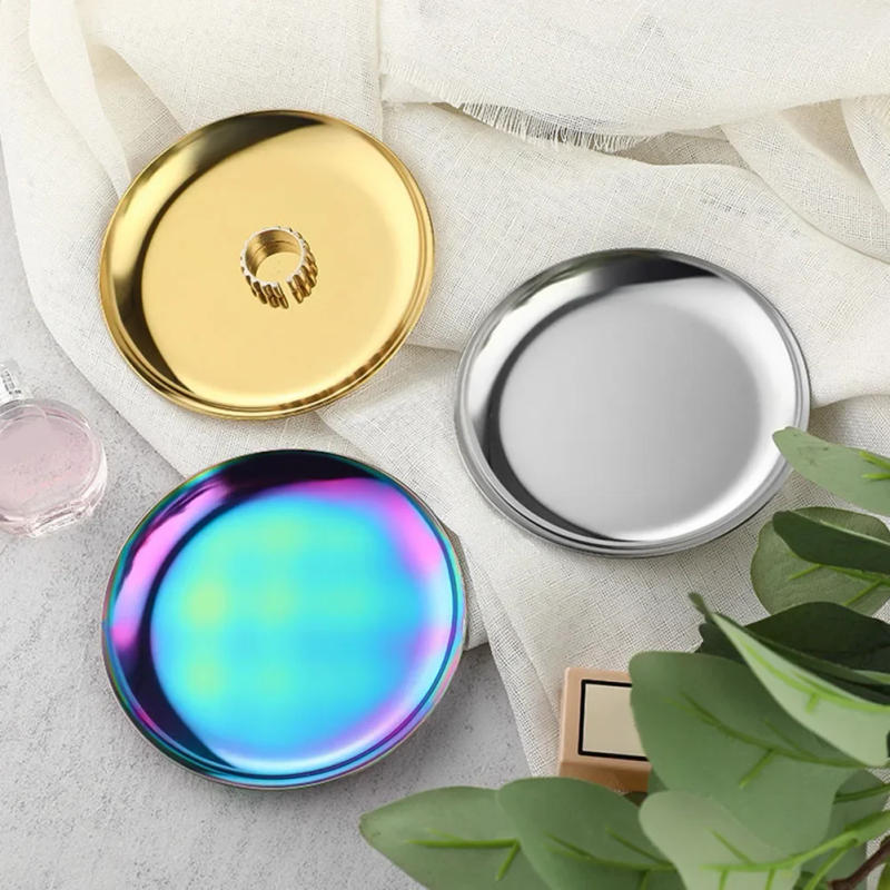 Description Picture 3 of itemStainless Steel Round Storage Tray Desktop Cosmetics Jewelry Storage Tray Food Snack Serving Plate Ornament Decorative Tray