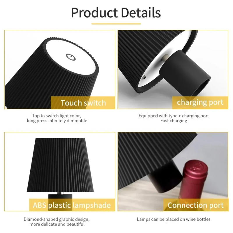 Description Picture 5 of itemRechargeable Table Lamp LED Touch Sensor Desktop Night Light Wireless Reading Lamp for Restaurant Hotel Bar Bedroom Decor Light