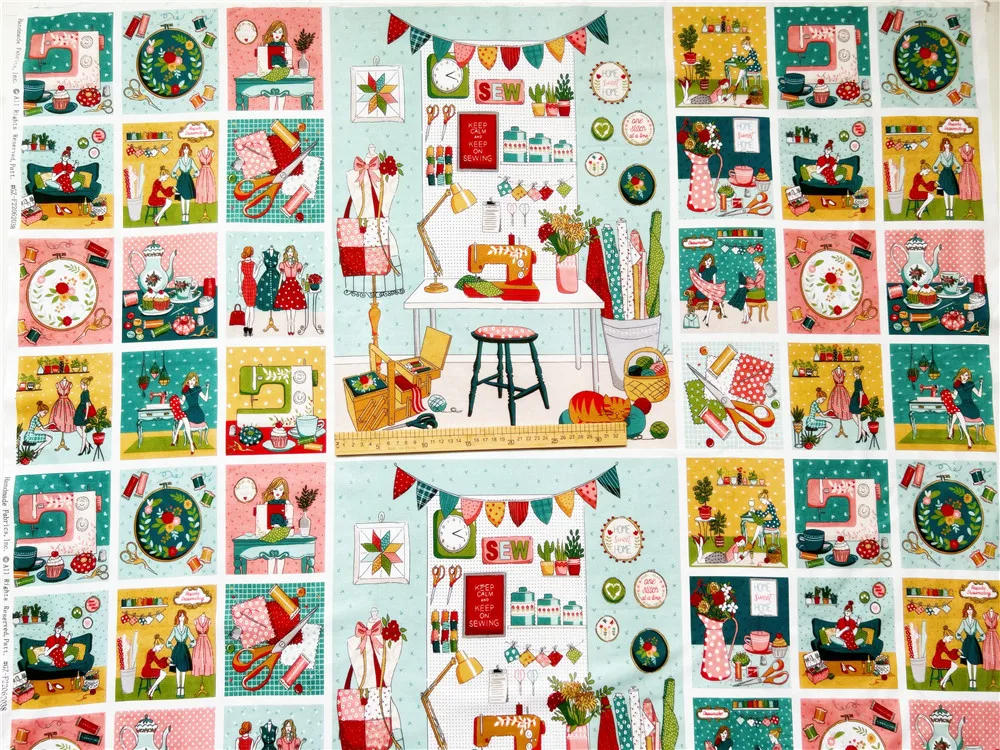 Description Picture 4 of itemSewing machine workshop scissors button Cotton Material Patchwork Sewing Fabrics Quilt DIY Cloth Sewing Pillow package Coaster