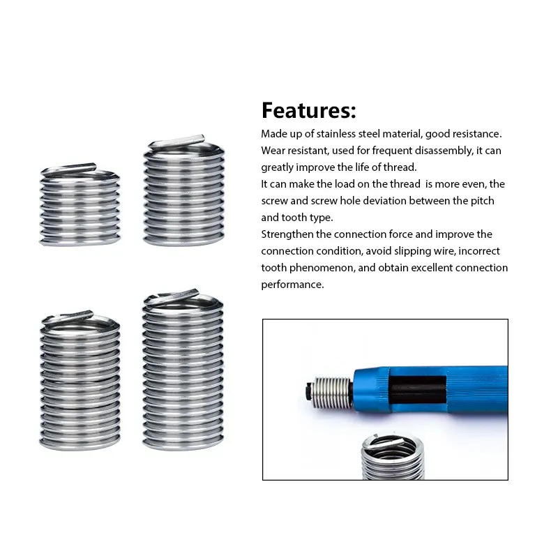 Description Picture 5 of itemXCAN M11 M12 M14 Inner Thread Insert Assorted Set 304 Stainless Steel Thread Insert Fasteners Hardware Screw Repair Tool