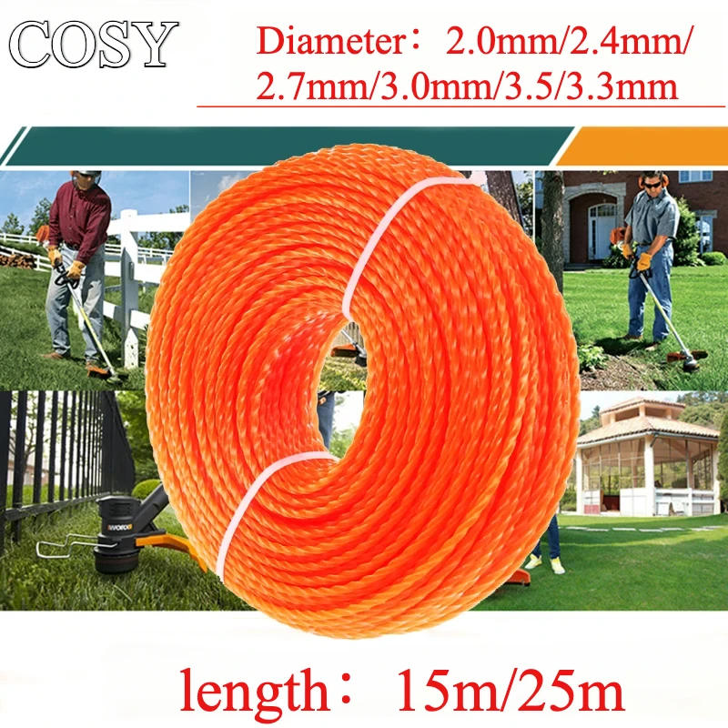 Description Picture 2 of itemCOSY Garden Tools 25m/15m*2.4mm/2.7mm/3mm/3.5mm/4mm Grass Trimmer Line Nylon Spiral Brush Cutter Rope Lawn Mower Head Accessory