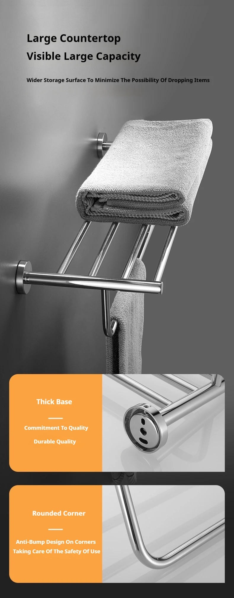 Description Picture 2 of item304 Stainless Steel Bath Towel Rack Wall Mounted Bath Hardware Set Perforated Installation Modern Simplicity Bathroom Accessorie