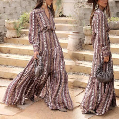 Women's 2023 Autumn Temperament Cardigan Bohemian Fashion Print Long Dress Vestidos Elegantes Para Mujer