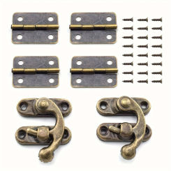 6pcs Jewelry Box Antique Right Latch Hook and Vintage Bronze Hinge with Matching Screws Kit  (2X Hasp Catch + 4X Hinges)