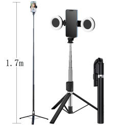 1.7m Extendable live Tripod Selfie Stick Support LED Ring Dual Light Mirror Stand 4 in 1 Phone Mount for iPhone 15 14 11 Android