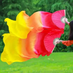 Long Gradient Color Dance Fan Simulated Silk Fabric Fans For Dancer Practice Home Decor Crafts Fans Ethnic Dancing Performance
