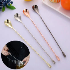 Eco-Friendly Stainless Steel Mixing Bar Cocktail Spoon Spiral Teadrop Spoon Kitchen Stir Spoon Bartender Tools