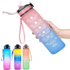 Leakproof Water Bottles with Times to Drink and Straw Motivational Drinking Sports Water Bottle for Fitnes Gym Outdoor 1000ml