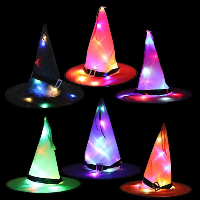Description Picture 3 of itemLuminous LED Witch Hat Halloween Glowing Witches Hat Children Party Flashing LED Cap Cosplay Costume Props Tree Hanging Ornament