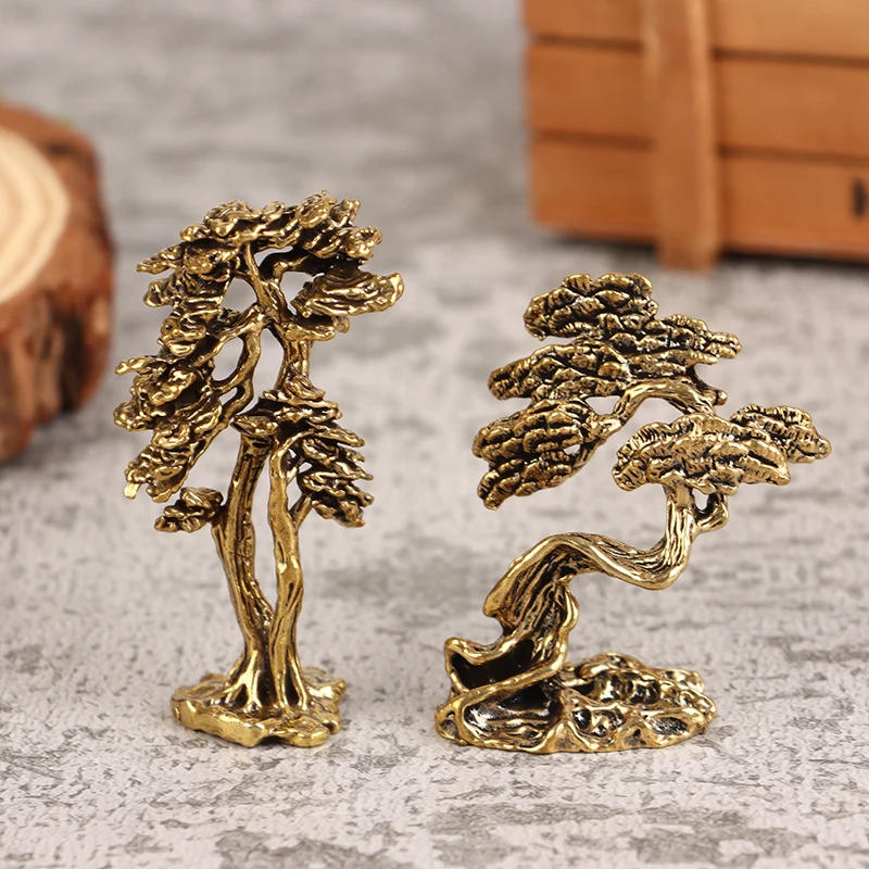 Description Picture 3 of item1Pc Brass Mini Welcome Pine Figurine Tree Miniature Landscape Small Bonsai Tree Statues Decorations Accessories