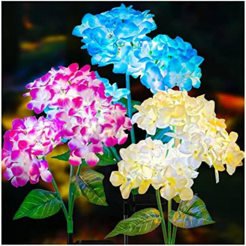 Description Picture 2 of item3Head Hydrangea Rose Flower Solar Led Light Outdoor Garden Lawn Lamps For Garden Vegetable Patch Patio Country House Decoration