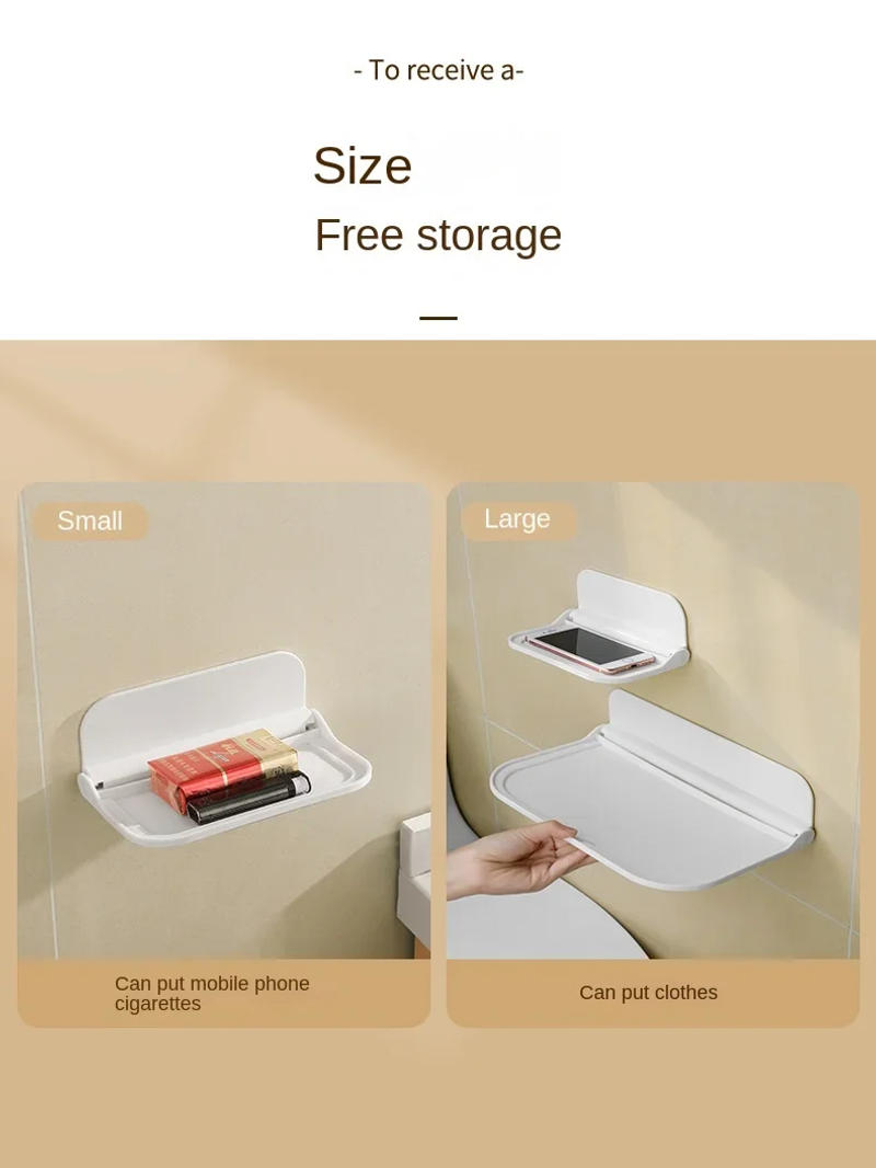Description Picture 6 of itemFolding Wall Mounted Shelf Saving Space Foldable Storage Rack Punch-Free Phone Holder Wifi Router Storage Tray BathroomOrganizer