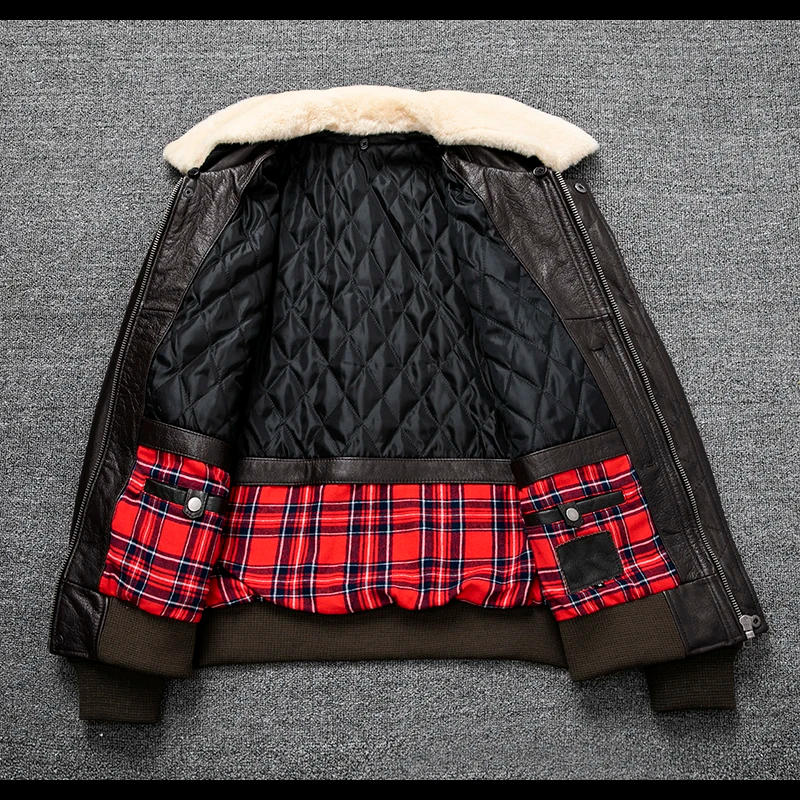 Description Picture 5 of itemPlus Size Bust 140cm Bomber Men Genuine Leather Jacket Natural Fur Collar Classic Casual G1 Real Cowhide Mens Coat Winter Warm