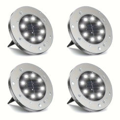 4pcs Solar-Powered Ground Lights - Vibrant 8LED All-Weather Outdoor Illumination Eco-Friendly Landscape Lighting