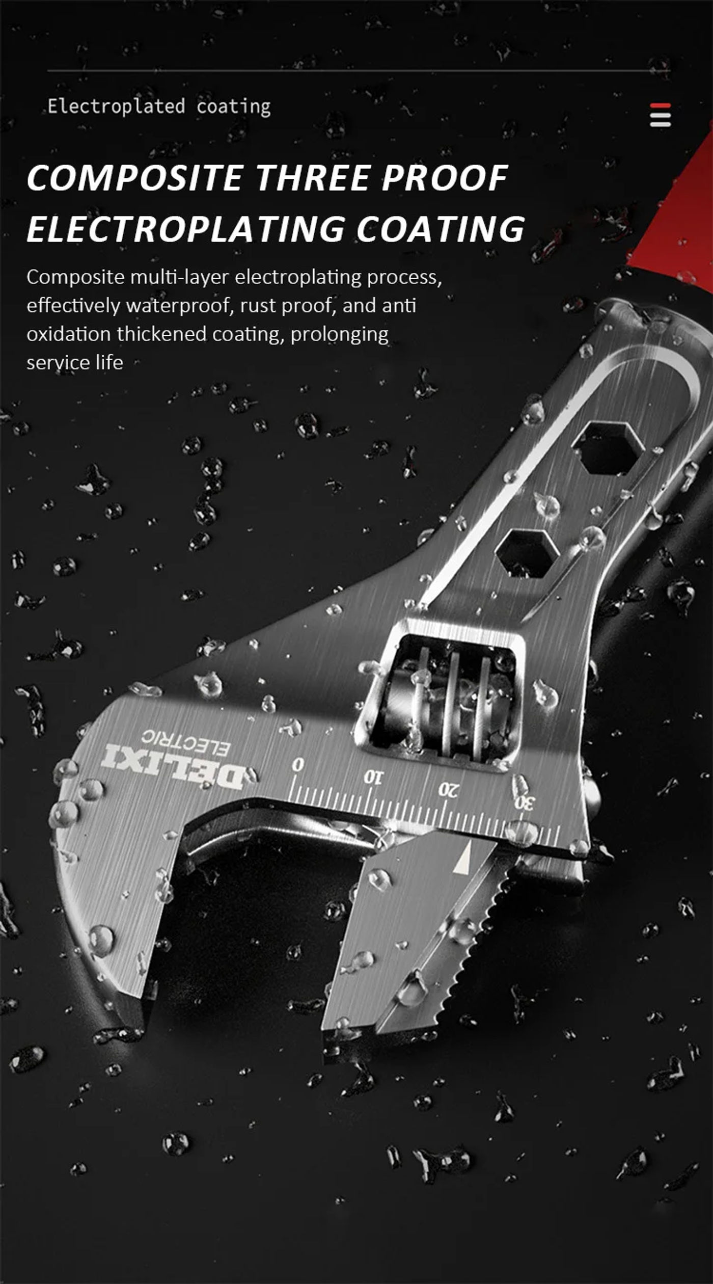 Description Picture 6 of itemDELIXI ELECTRIC Adjustable Wrench Stainless Steel Spanner Bathroom Wrench Large Open With Rubber Sleevey Plumbing Repair Tool