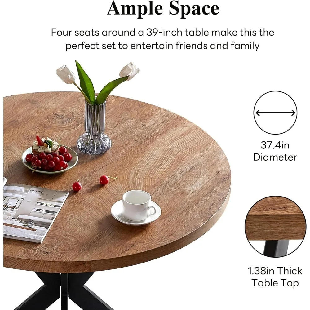 Description Picture 6 of item3 Pieces 37-Inch Round Dining Table and Upholstered Chairs for Two Person, MDF Table-top