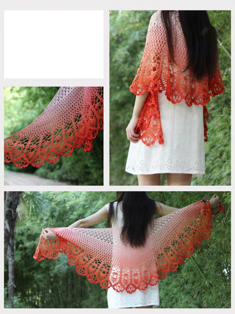 Description Picture 5 of item300g Cake Gradient Color Crocheted Shawl Blanket DIY Hand Knitted Cotton Blended Yarn