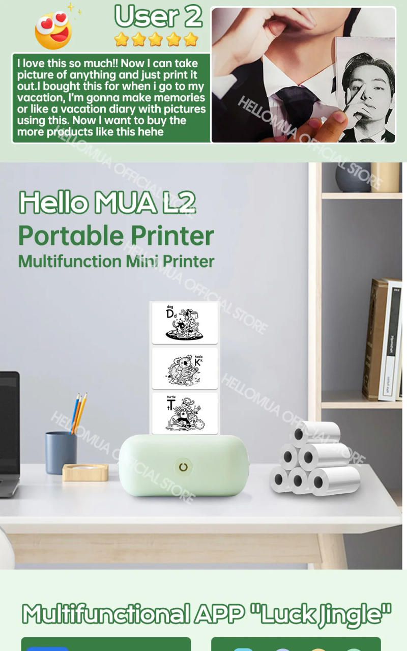 Description Picture 5 of itemMini portable thermal label printer note photo  Bluetooth Pocket Inkless paper Self-Adhesive Stickers Maker 57mm  Android IOS