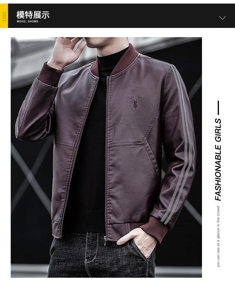 Description Picture 3 of itemPU Jacket Trendy Leather Coat Casual Multi Pocket Jacket