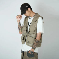 Spring and summer Japanese retro function multi-pocket overalls vest men's fashion brand street loose sleeveless jacket