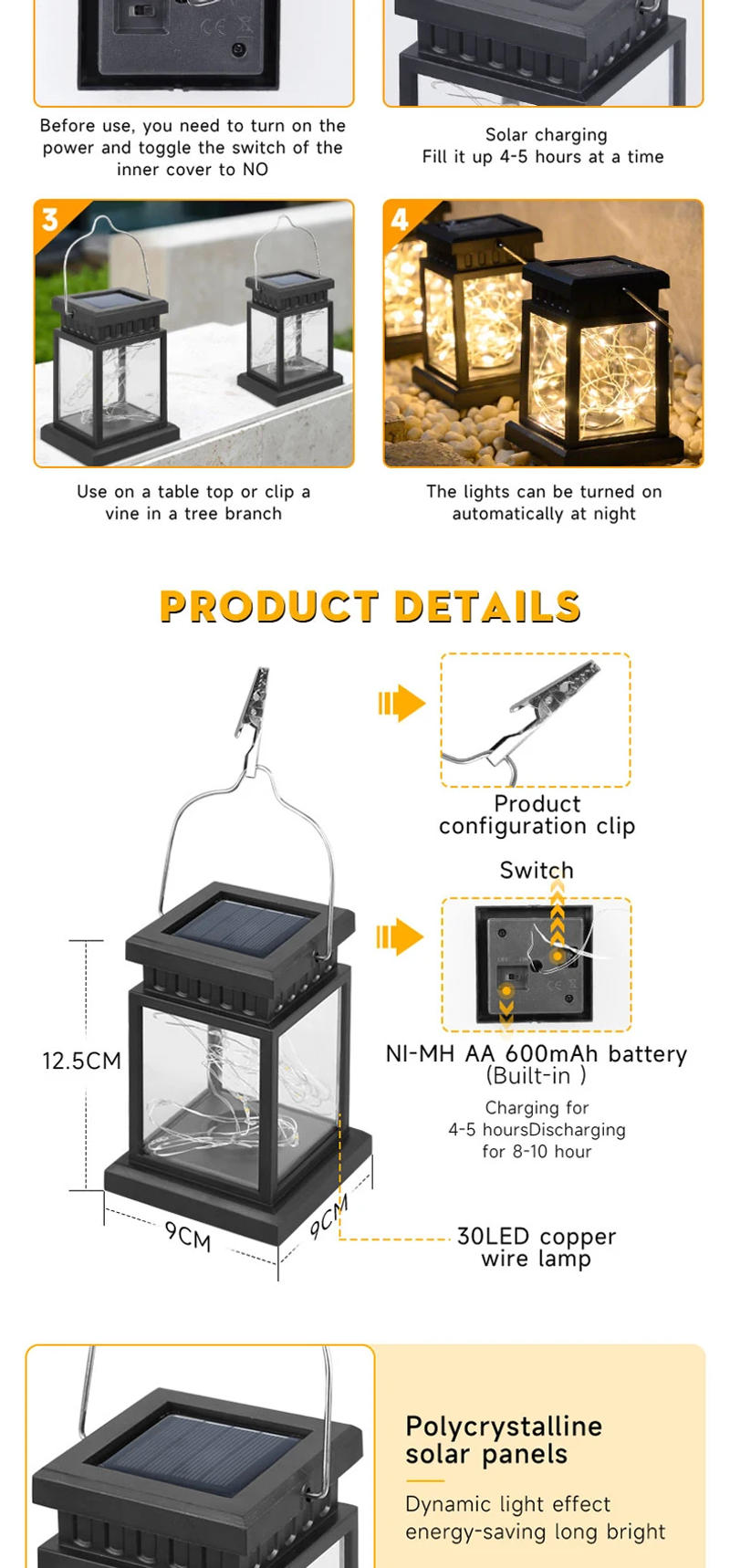 Description Picture 5 of itemSolar Outdoor Lights Star Copper Wire Lamp Waterproof Solar Lights Retro Flickering Hanging Lantern Garden Landscape Lighting