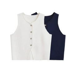 TRAFSHE Women Short Tank Top Spring Summer Sleeveless Sexy V Neck Button Knitted Casual Woman Top