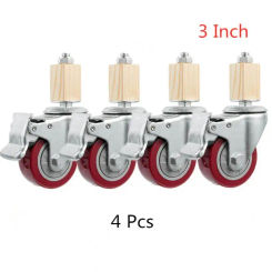 (4 Packs)3 Inch Caster 30mm Square Tube Stainless Steel Furniture Leg Iron With Brake Universal Wheel