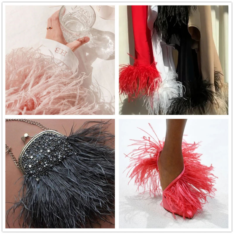 Description Picture 3 of item1Meter Red Ostrich Feathers Trim on Tape Ribbon Fringe 8-10cm Fabric Skirt Sewing Trimmings Feather Dress Clothes Decoration
