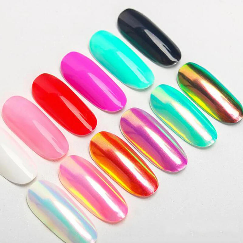 Description Picture 2 of item1/2PC Pearl White Mermaid Aurora Chrome Nail Powder Metallic Neon Rainbow Dust Nail Art Gel Polish Supplies Mirror Chrome Powder
