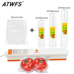 ATWFS Food Vacuum Sealer Packaging Packing Machine Vacuum Packer Container 15pcs Bags and Vacuum Bags Rolls 20+25+28cmX500cm