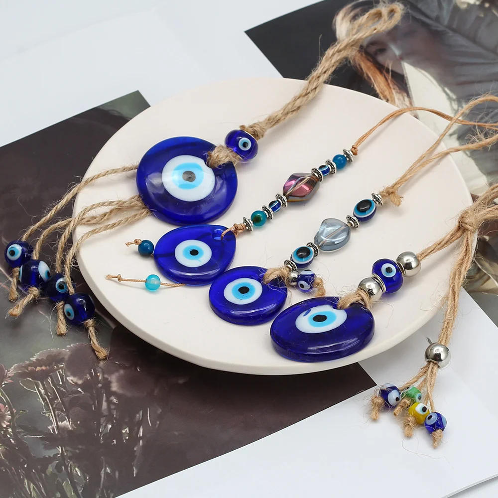 Description Picture 6 of itemLucky Eye Braided Rope Cross Heart Tassel Wall Hanging Handmade Glass Turkish Evil Eye Pendant Keyring for Home Living Room Car