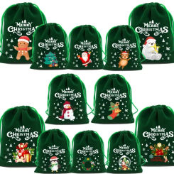 1pc Xmas Velvet Bags Small Candy Gift Bag Drawstring Pouch Christmas Party Favor Boutique Jewelry Packaging Bags 2024 New Year