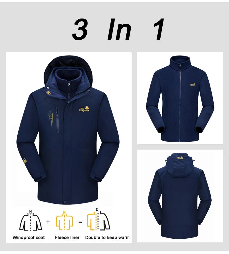 Description Picture 6 of itemMen's Waterproof Hiking Jackets Winter Men Windbreak Fleece Thick Warm 3 In 1 Camping Hunting Fishing Coats Male Large Size
