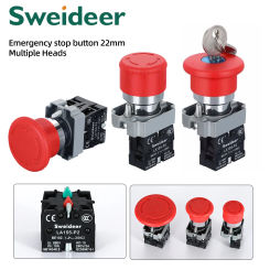 22mm Mushroom Emergency Stop Button Switch XB2-BS542 BS442 BS642 BS142 10A Key Emergency Stop Power Button Switch Starter Switch