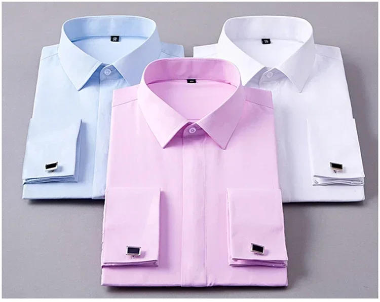 Description Picture 4 of itemSleeve Long Formal Classic Wedding With Cufflinks No Shirts Men's Party Tuxedo White Shirt Dress Cuff French Pocket Quality Male