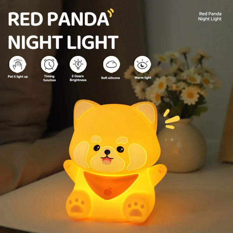 Description Picture 4 of itemRed Panda Night Light For Kids Sleep Nightlight Baby Nursery Bedside Rechargeable 2 Level Dimmable Tap Control Cute Panda Lamp
